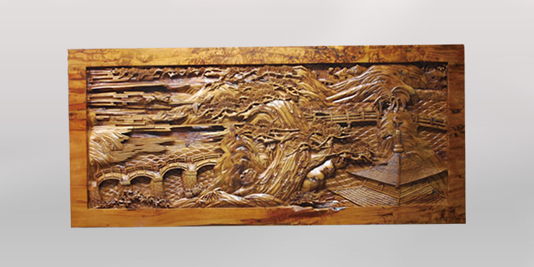 山水彫刻テーブル<br>極上油木材使用の画像
